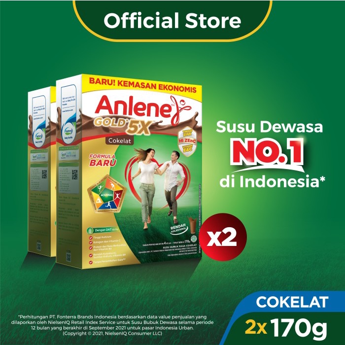 

[NEW] Anlene Gold 5X Susu Bubuk Cokelat 2 x 170g-Tulang, Sendi & Otot