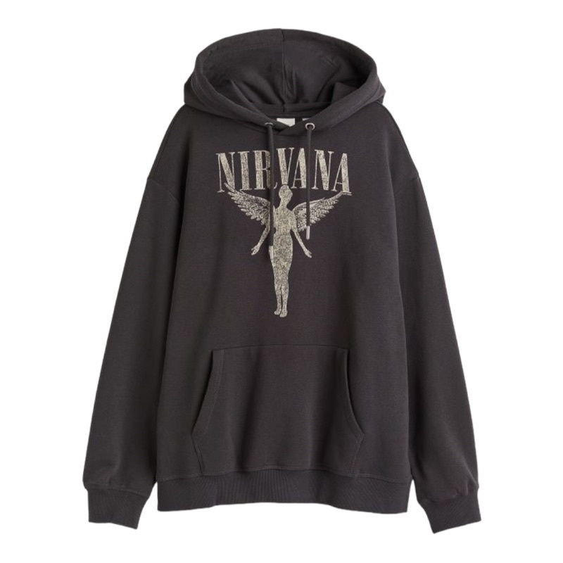 ( 8.8 ) Hoodie H&amp;M Unisex Sablon Nirvana Black Hitam, In Utero Dark Grey, Flecee Katun Lembut Tebal, Free Papperbag