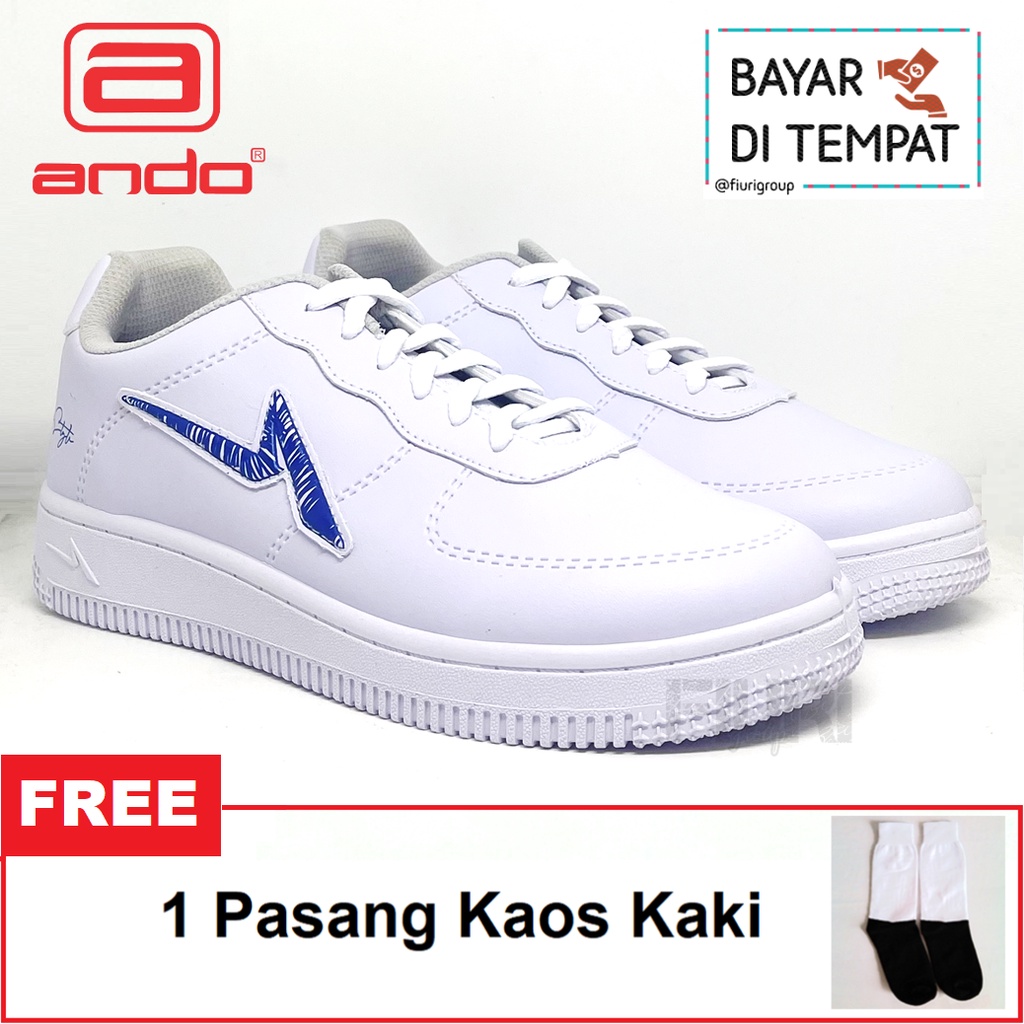 FIURI - ANDO - CURTIZ 39-43 PUTIH BIRU - Sepatu Kets Pria - Sepatu Sneakers Pria - Sepatu Olahraga Sport Pria - Sepatu Casual Kanvas - Sepatu Jogging Lari Fitness Gym Senam Pria - Sepatu Sekolah Bertali SMP SMA