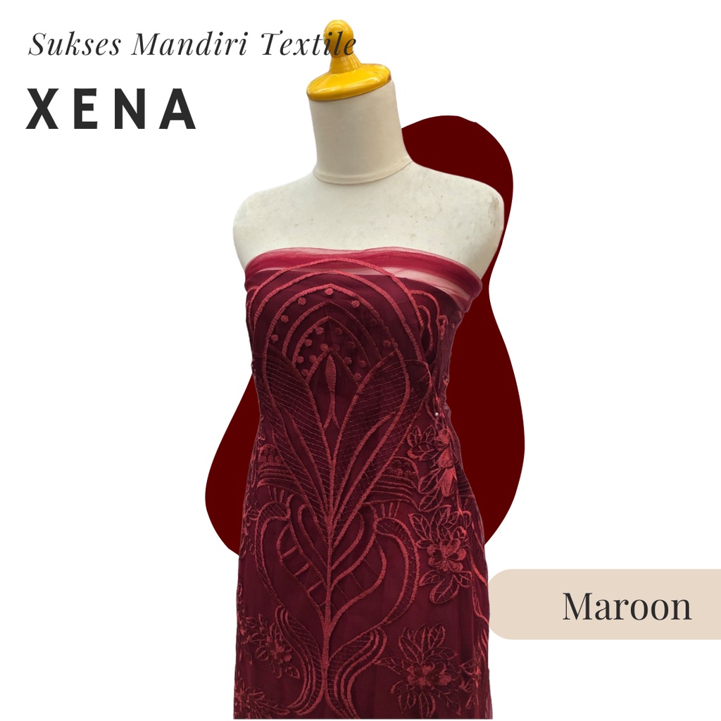 [XENA] Brokat tile model india cantik untuk dress maroon , Harga per 1/2 meter = 50 cm BAHAN KAIN BR