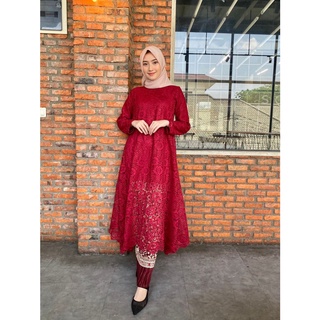 Bisa COD Michelia Set New Tunik Kebaya Super Jumbo ld 110 120 130 XXXL Murah Atasan Kebaya Brokat Plus Rok Plisket Kondangan Model Terbaru 2022