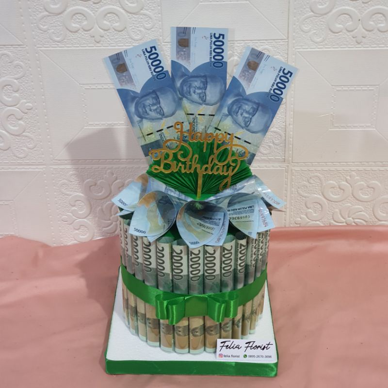 Birthday Cake | Kue Ulang Tahun Hadiah Ultah Birthday Gift Anniv | Money Cake 1 Tier High Small Kue Uang Asli