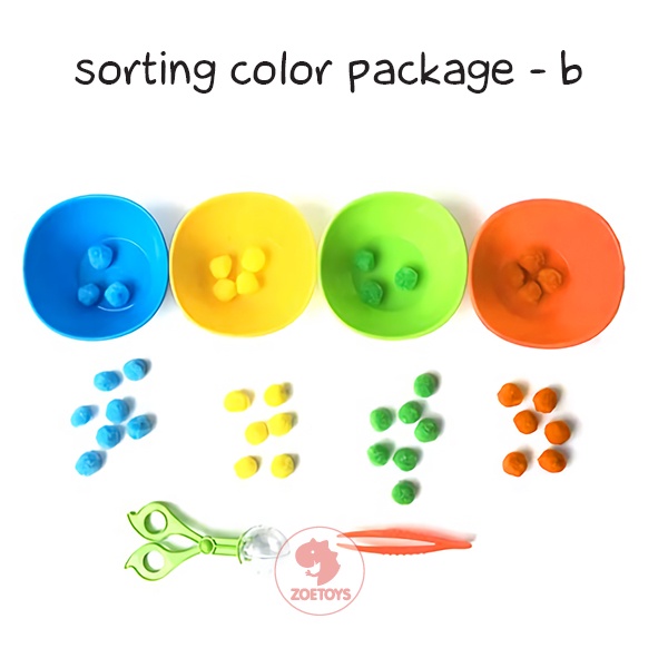 Zoetoys Paket Hemat Motorik Sorting Color Package |  Paket Montessori Mangkok Memisahkan Sorting Warna Pompom Kancing Tweezer Bowl Set