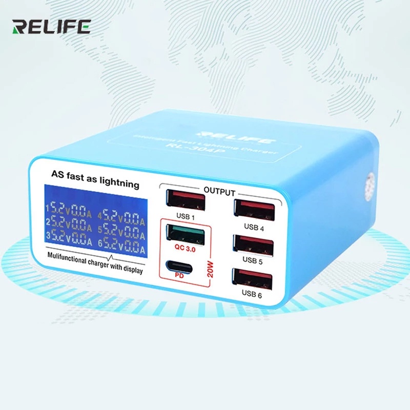 Relife RL-304P Usb Charging Box Relife Rl-304P 6 Ports Digital Lightning USB CHARGING BOX RELIFE RL-