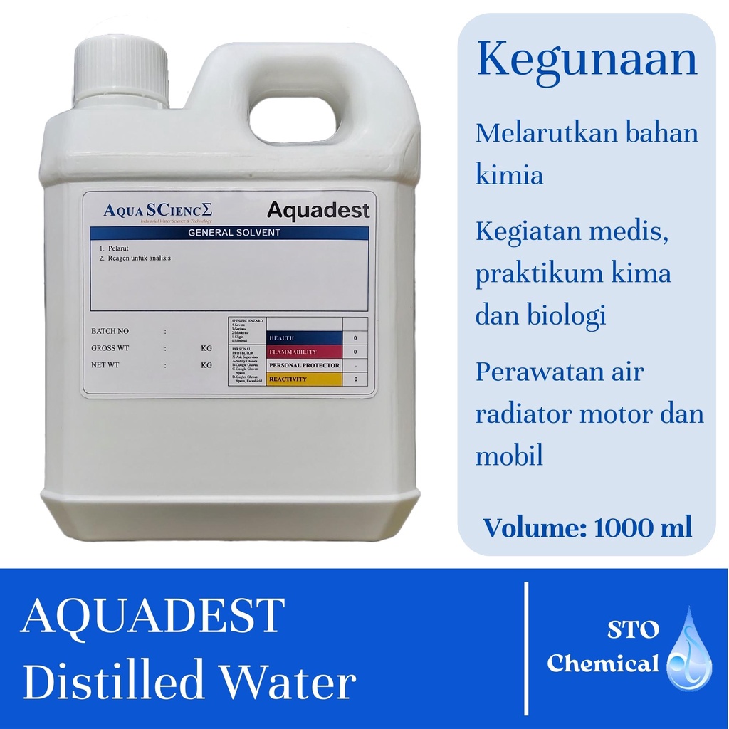 Aquadest 1 Liter / Distilled Water / Pure Water / Aquades / Akuades / Air Suling / Air Radiator / Air Aki
