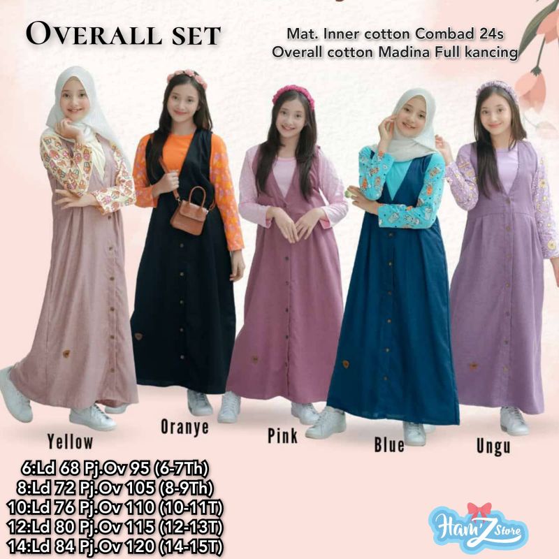 T Shirt Inner Outer Baju Anak Perempuan Overal Set Remaja Cewek
