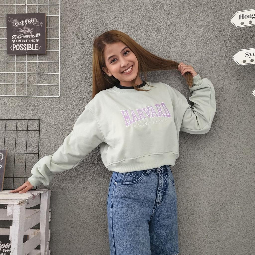 HARVARD BORDIER SWEATER CROOPE TEBAL WANITA