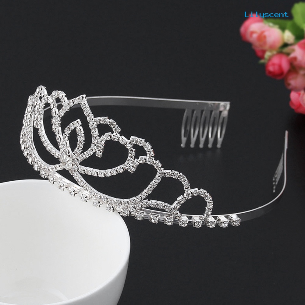 [LS]Elegant Wanita Mengkilap Berlian Imitasi Mahkota Tiara Bando Pesta Pernikahan Prom Perhiasan