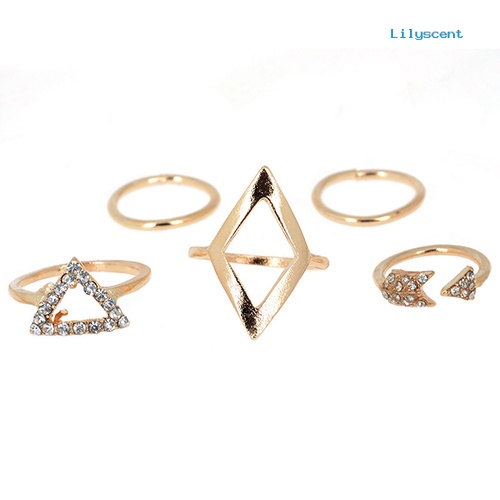 [LS]5 Pcs /Set Berlian Imitasi Diatas Knuckle Midi Ring Jari Susun Rings Boho Jewelry