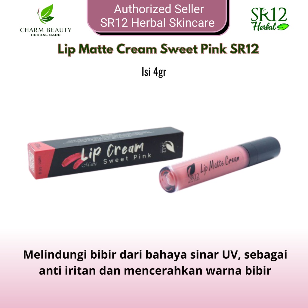 Lip Cream Matte Sweet Pink SR12 Lipstik Bpom Warna Tahan Lama