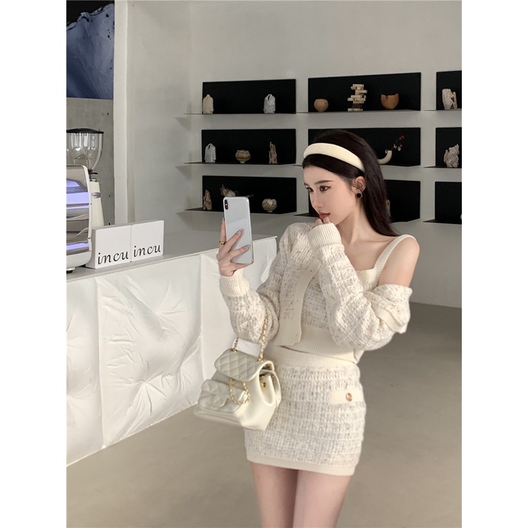 ✷♈Suhao Xiaoxiangfeng rajutan cardigan wanita musim gugur pendek high-end akal gadis panas temperamen longgar lengan panjang sweater jaket top