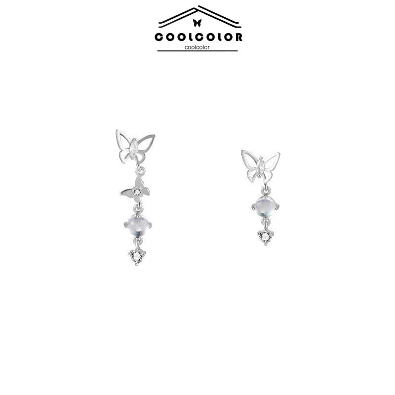 COD❤️S925 Anting Rumbai Kupu-kupu Asimetris Perak Desain Mewah Anting Premium Sense- cl