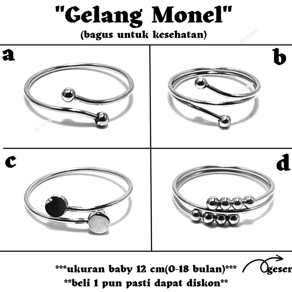 gelang monel bayi (0-18 bulan) diameter 12 cm,bagus untuk kesehatan,tidak berkarat,tidak luntur,tidak membuat gatal pada kulit,semakin mengkilap jika terkena air dan sabun