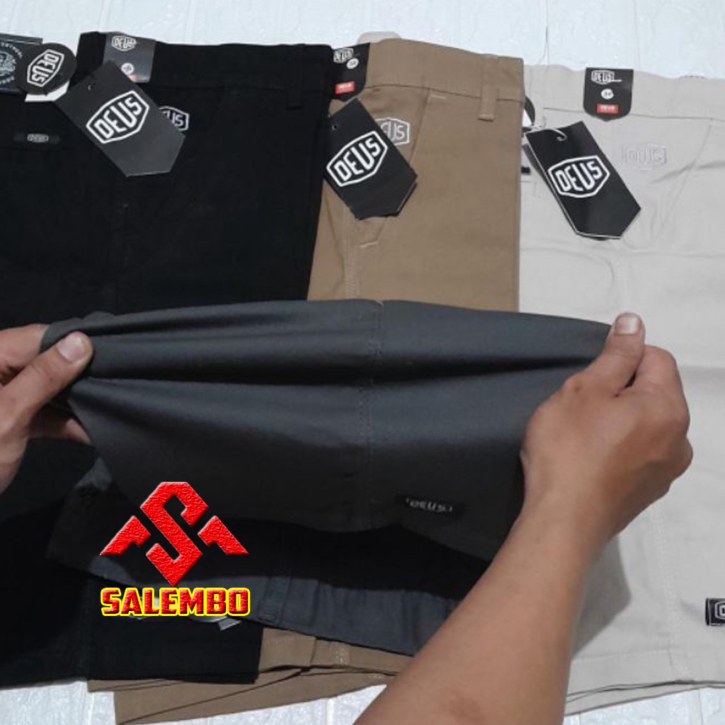 Celana Pendek Chino Original DEUS Bahan Melar Uk 28-38 Army / Celana Pria Pendek Distro Tartan / Cel
