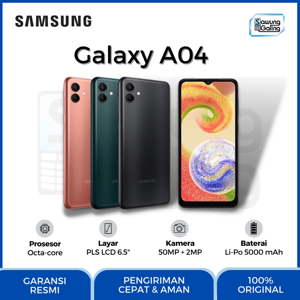 Samsung Galaxy A04 4/64 RAM 4GB ROM 64 GB HP Smartphone Android Garansi Resmi