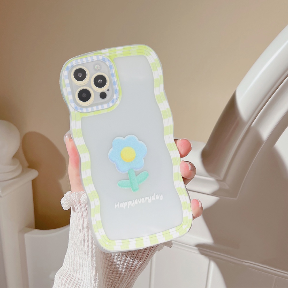 Realme 10 Realme C33 C35 C31 C30 Realme 9i 6i 8i 5i 7i C15 C12 C25 Realme C21Y C25Y C11 2021 C20 C3 C1 Clear Case Fashion Permen Warna Kotak-Kotak Wavy Edge Flower Soft TPU Cover RIXUAN