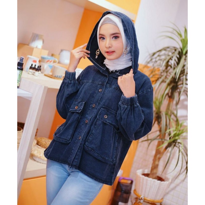 Hoodie Jacket Jeans, JAKET HOODIE WANITA CANTIK FIT XXL LD 120 BAHAN JEANS WASH IMPORT TERMURAH OOTD