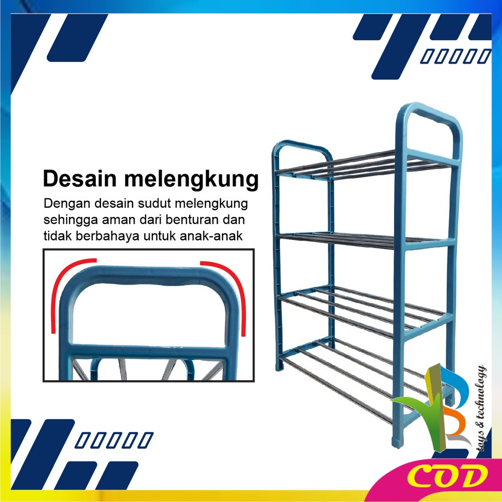 RB-C99 Rak Sepatu Susun 4 Tingkat Portabel Multifungsi Bongkar Pasang Motif Polos Warna / Tempat Penyimpanan Sandal Sepatu Organizer Rack Shoe Import