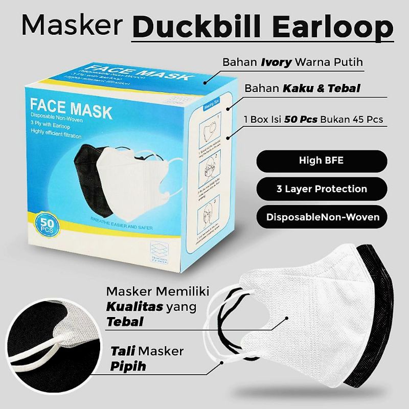 MASKER DUCKBILL GARIS FACEMASK WARNA HITAM 3PLY ISI 50PCS MASKER DUCKBILL GARIS FACE MASK WARNA HITAM HARGA 1 BOX ISI 50PCS