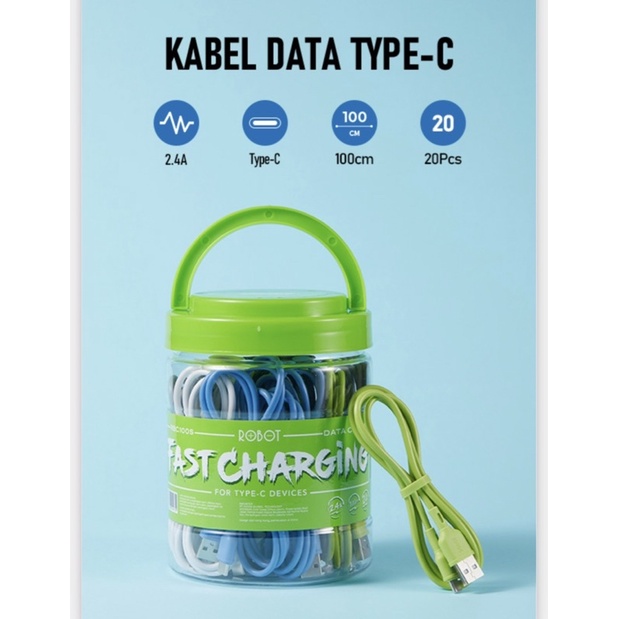 TYPE C ROBOT COLORFUL KABEL DATA TYPE C FAST CHARGING 2.4A STRONG MATERIAL STYLISH DESIGN CABLE TYPE C ORIGINAL ROBOT