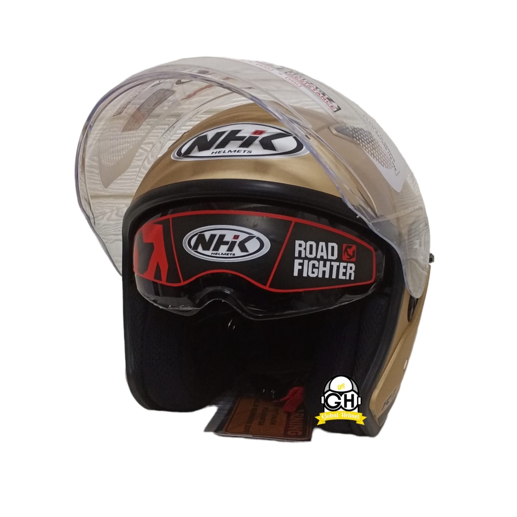 NHK R1 MAX SOLID LIGHT GOLD DOFF HELM OPEN FACE DOBLE VISOR