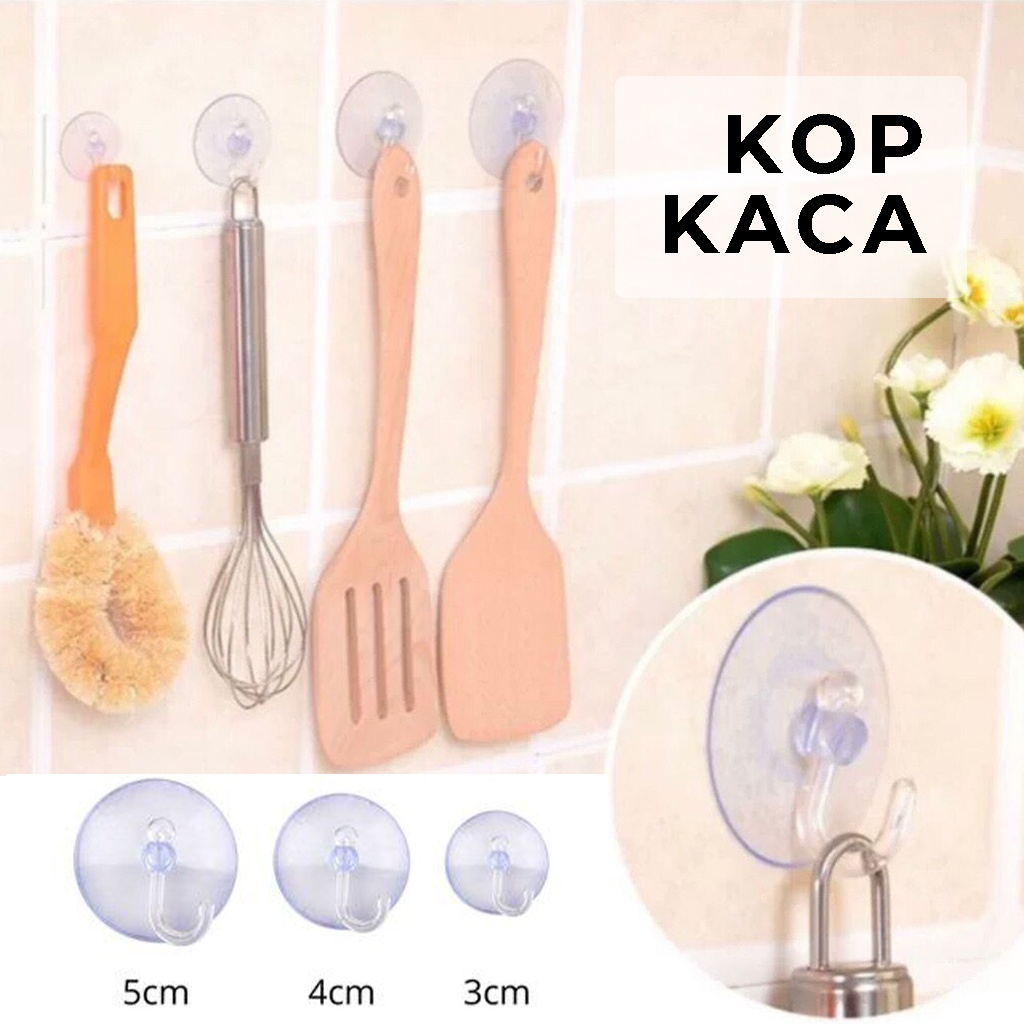 Kop Kaca Transparan Hook Gantungan Suction cup Serbaguna Cantolan Tempat Gantung Kunci Tas Spons Mandi Pakaian Handuk Tempel Cermin lemari kulkas dinding kuat anti slip | GROSIRXPRESS