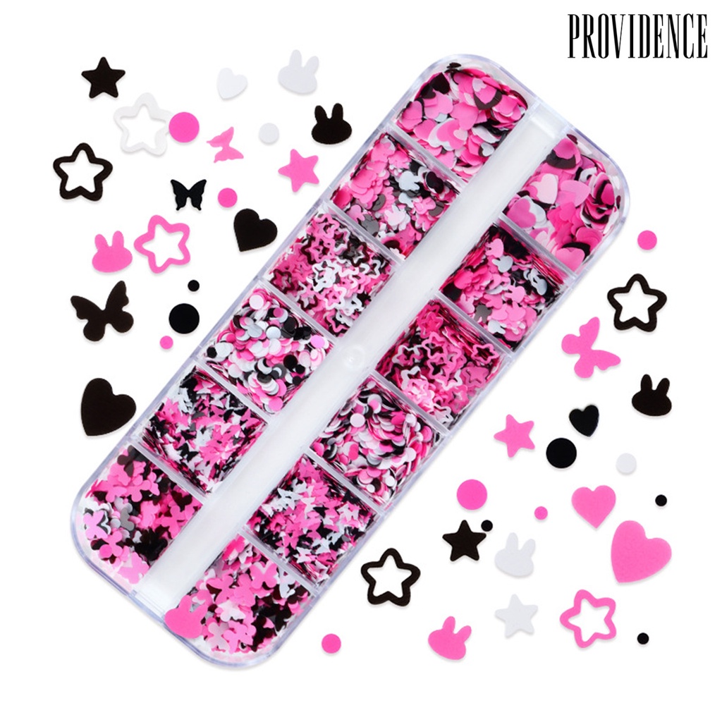 Providence 1kotak Nail Art Payet Shining Gloss DIY Mixing Colors 12kisi Manicure Heart Rabbit Star Bulat Kupu Glitter Manicure Store Supply