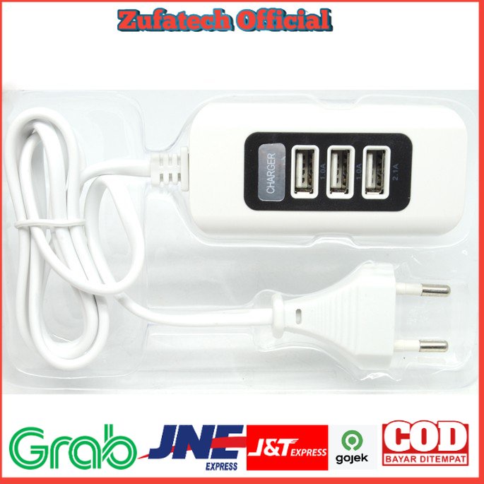 Powstro USB Charger Hub 3 Port 5V 2.1A EU plug - C1 - White/Black