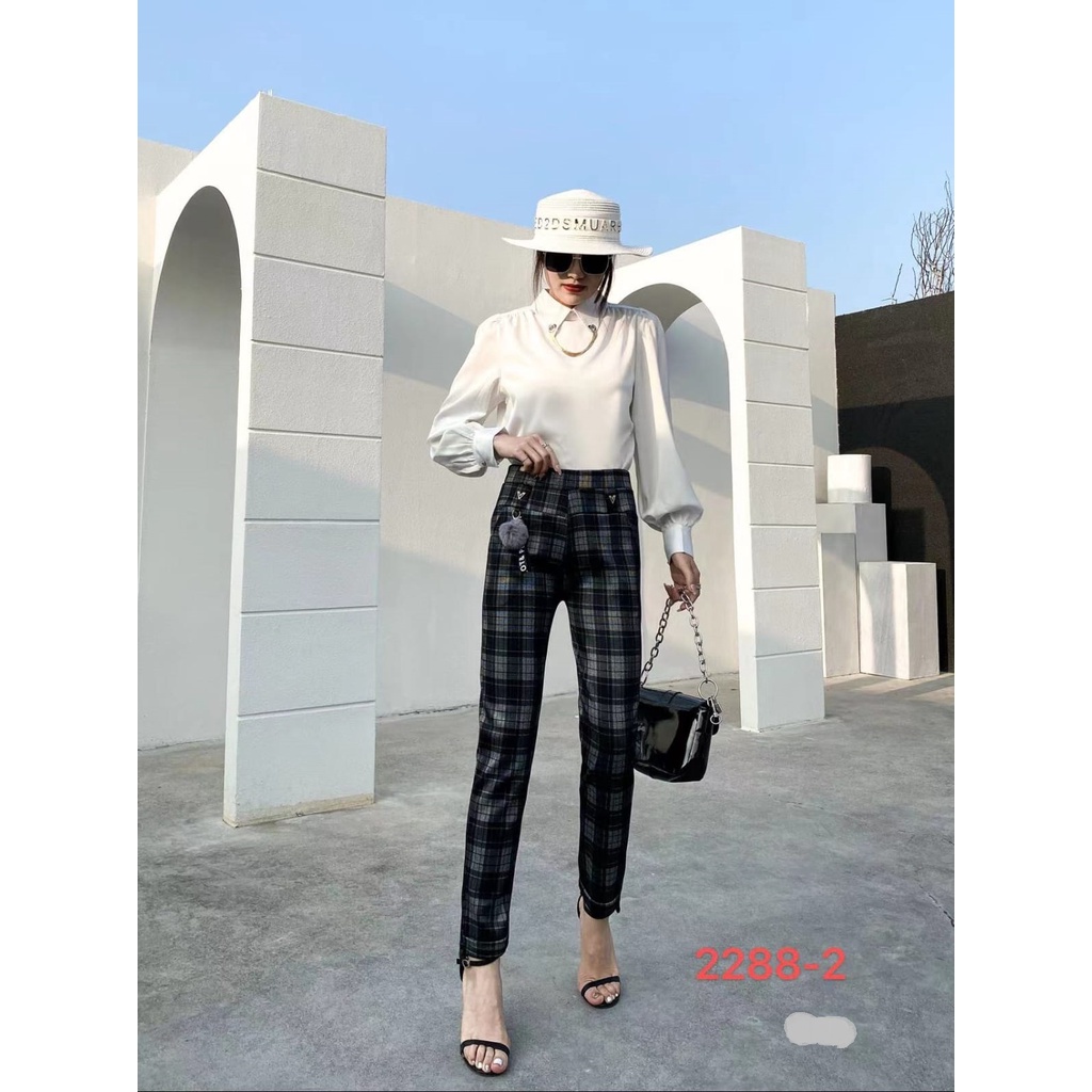 CELANA PANJANG WANITA IMPORT BAHAN STRETCH KOTAK SALUR FORMAL KANTOR