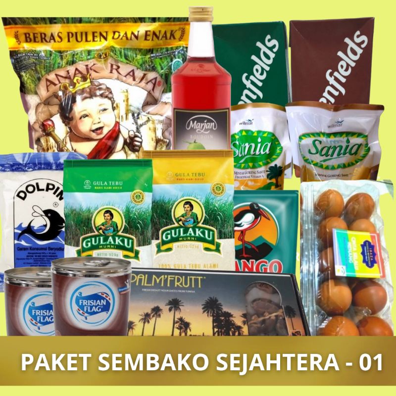 

Paket Sembako Sejahtera : Beras, Minyak Goreng, Telur, Susu, Gula, Sirup, Kecap, Kurma, Garam