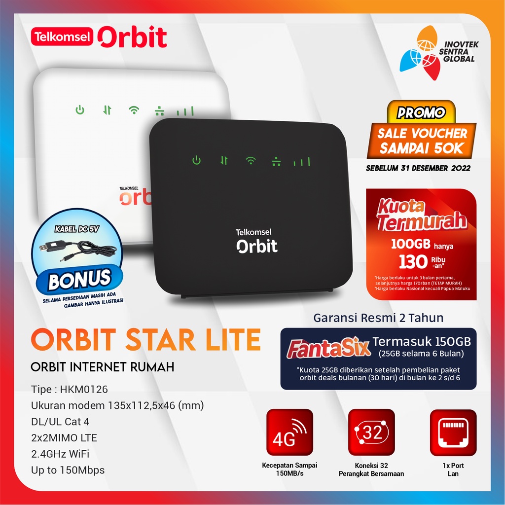 Modem Router HKM Orbit Star Lite HKM0126 Free Kouta 150GB