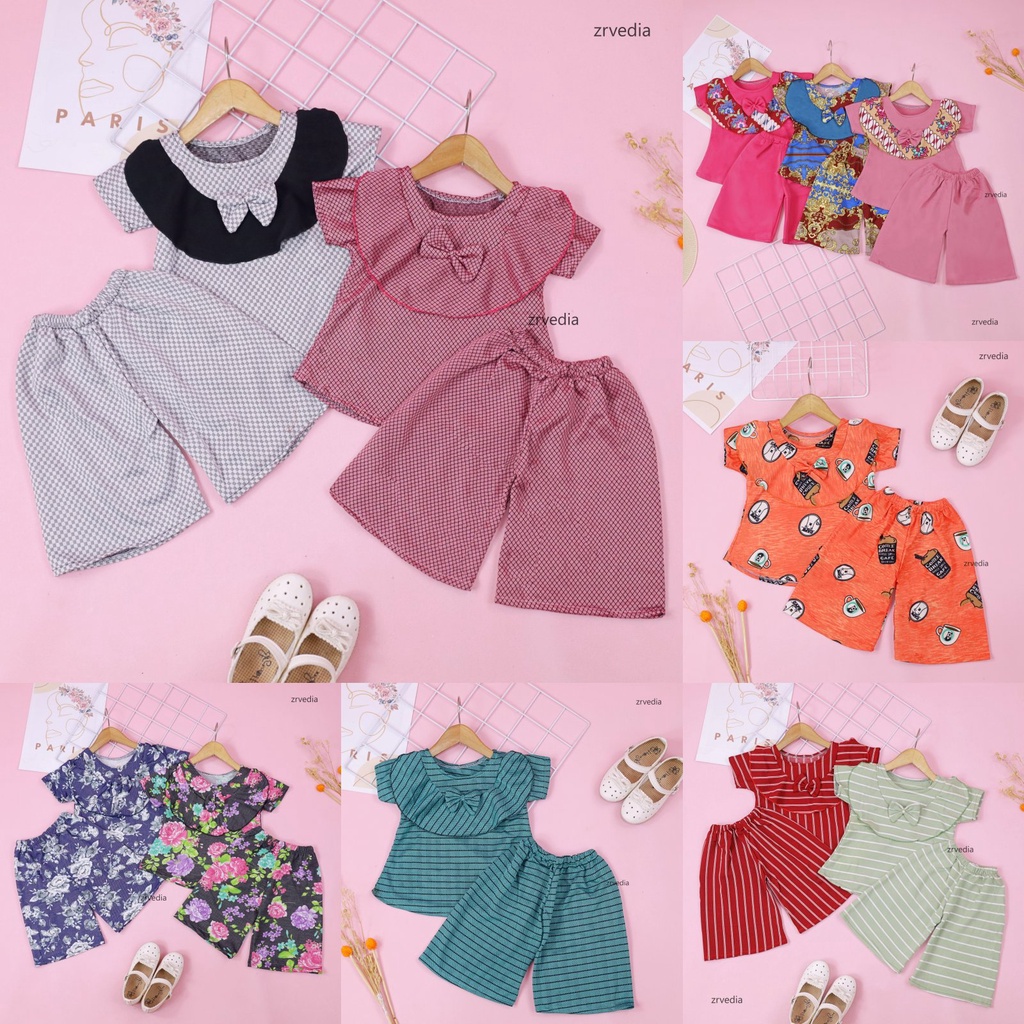 Set Kylie Anak uk 1-2 Tahun / Atasan Bawahan Kulot Perempuan Baju Setelan Model Dress Cewek Import