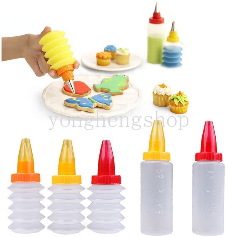 Reusable Spring-type Icing Piping Bottle with Nozzle Cupcake Cookie Sugarcraft Dekorasi Kue Anak Bento Decor Dapur DIY Alat Baking