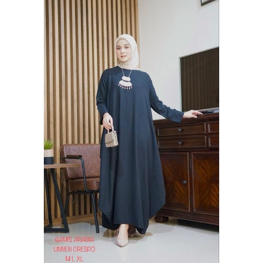 Gamis Arabia Terbaru ,  katun Linen Crespo, Gamis Muslimah Original Kamari , Gamis Casual Murah.
