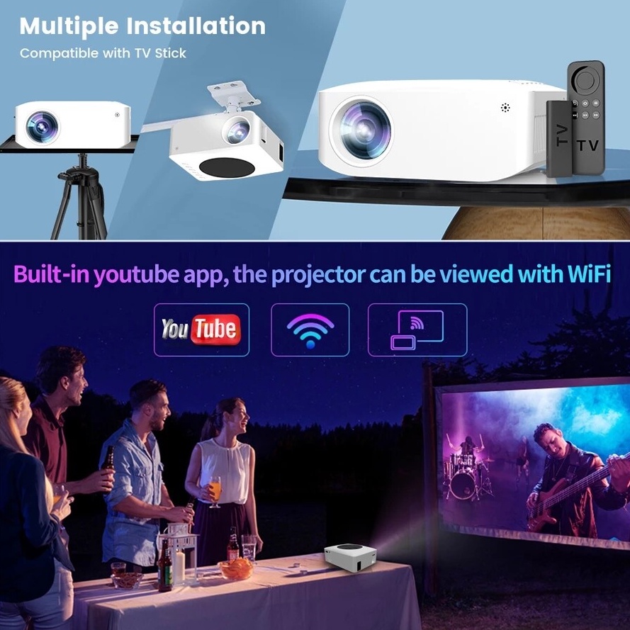 ⚡⚡Proyektor WIFI 5500 Lumens 1080P T9/T5/T3 Proyektor for HP phone HD supports Android/Bluetooth With TV Stick/HDMI/VGA/Laptop