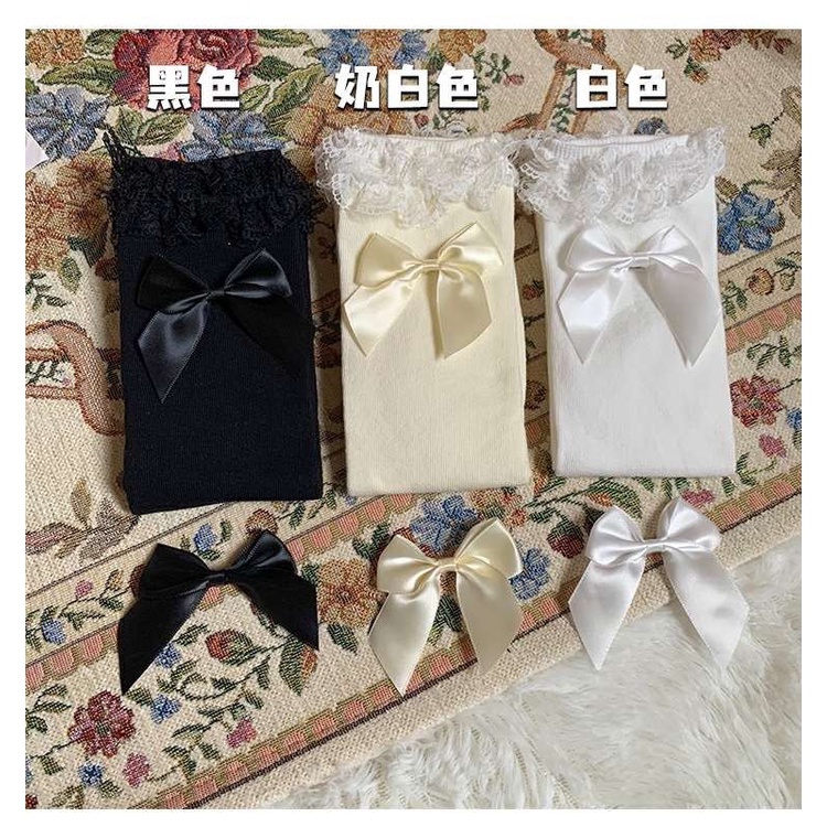 Busur renda Jepang setengah setengah betis kaus kaki wanita Lolita renda gadis lucu seratus gadis le