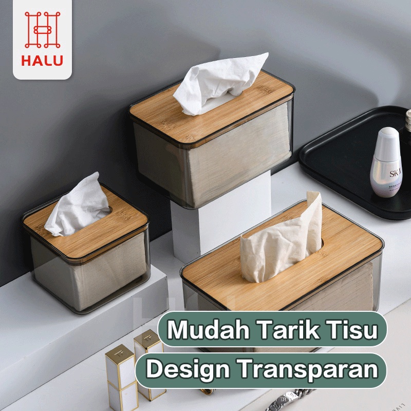 Jual Halu Tempat Tisu Kotak Tissue Kayu Transparan Minimalis Box Wadah