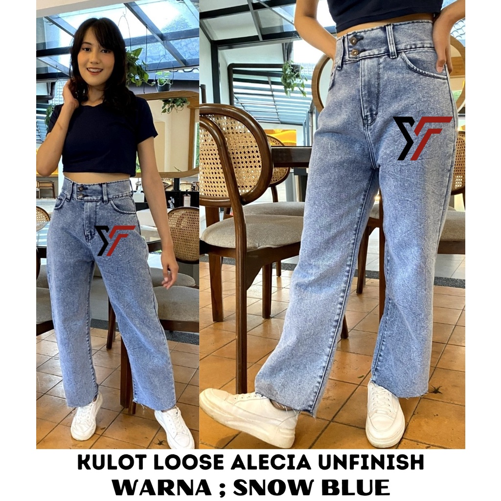 YAOSHI -Jeans Wanita Pinggang Tinggi - High waist Boyfriend Alecia Pinggang Tinggi Aplikasi Kancing Dua