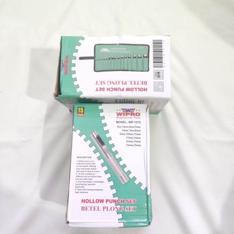 Alat pembolong gasket kulit/hollow punch set 15pcs Wipro