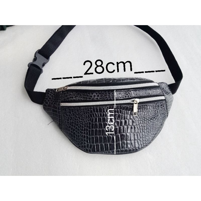 Waistbag crocodile  Zipper silver WBC S tas pinggang kulit buaya