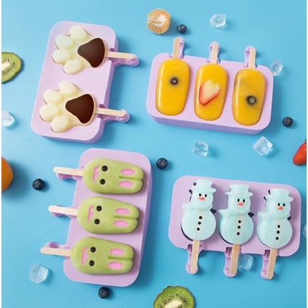 Cetakan Es krim Silikon Karakter Lucu Cetakan Ice Cream Popsicle Coklat Kue Cetakan Agar-agar Jelly Mold Silikon