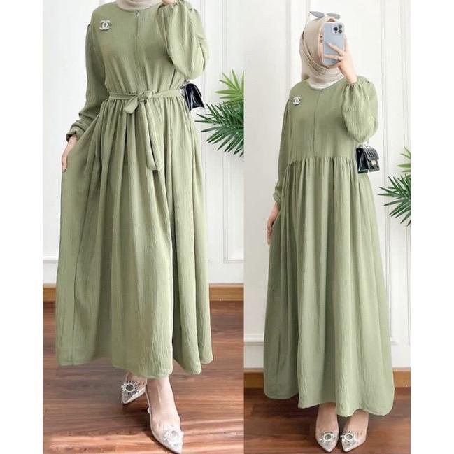 Midi dress crincel / Midi dress crincle/ Midi dress cringkel / Midi dress crinkel/ Bavina midi dress/ dress wanita/ dress busui/ pakaian muslim wanita/ bahan crinkle