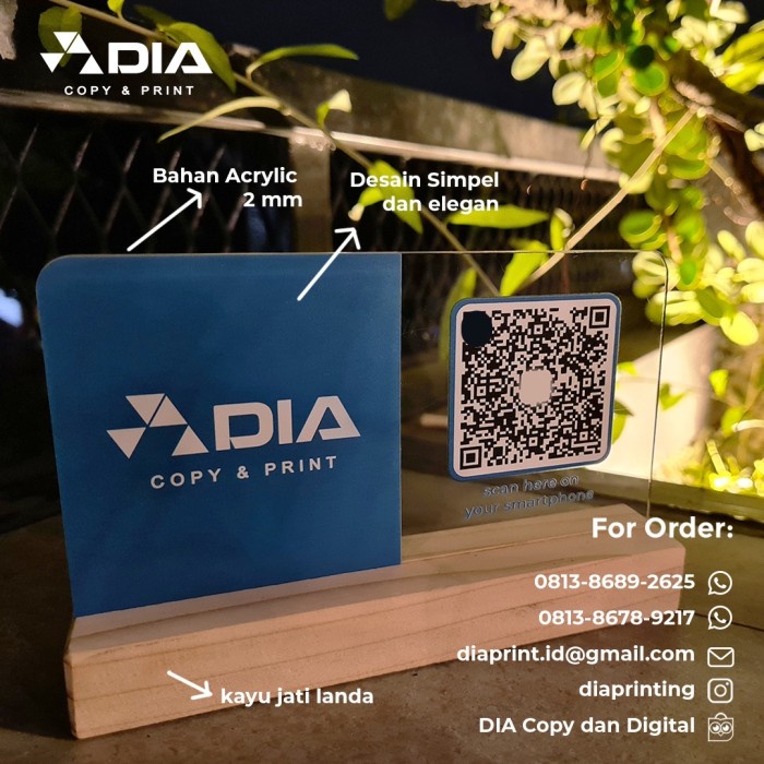 Kassa Akrilik Custom-Akrilik Scan Barcode-Qris-Scan Menu Dan Nomer Meja-Uv