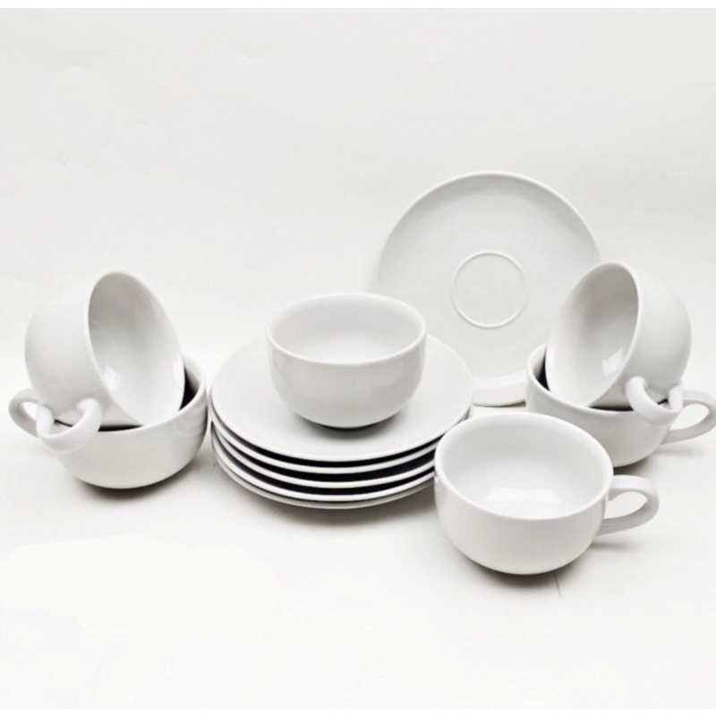 CANGKIR KERAMIK KOPI LATTE TEH MOTIF KPC PUTIH - 1 LUSIN