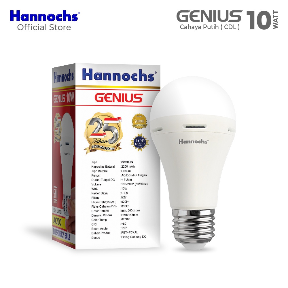 Hannochs Lampu Emergency Led AC/DC Genius 10 watt cahaya Putih