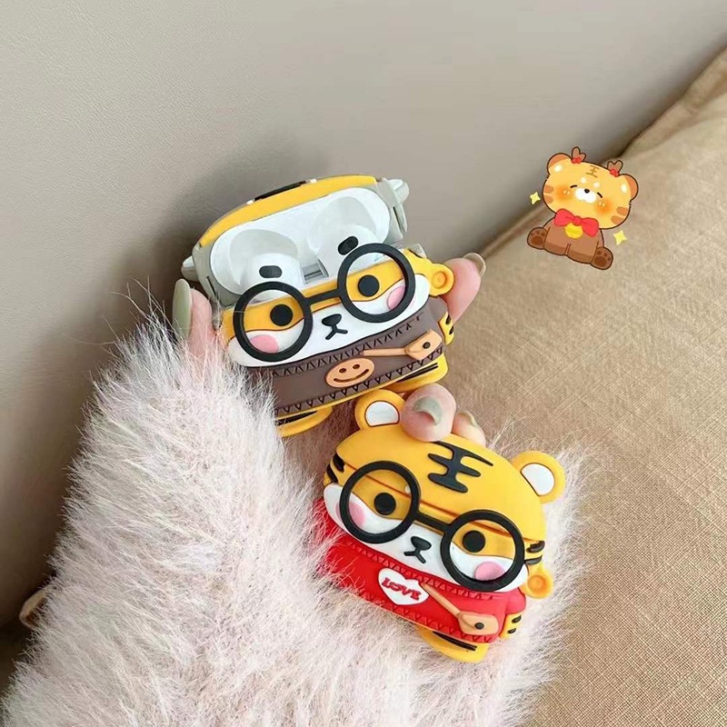 3d Topi Tanduk Lucu Tiger Bluetooth Earphone Silikon Case Cover Untuk Airpods1 2 3 Pro Airpods3 I12 i13 Inpods 12 13 Pro TWS Lembut Pelindung Anti Jatuh