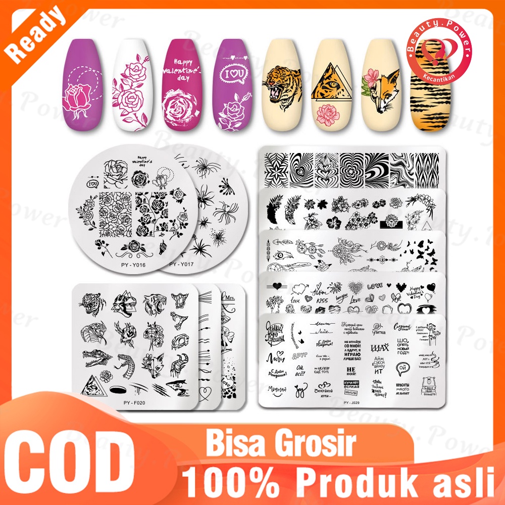 Nail Stamp Set Template/Manicure Transfer Template Stencil Motif Geometri Stempel Kuku Nail Stamp Nail Plate Tulisan Untuk Nail Art