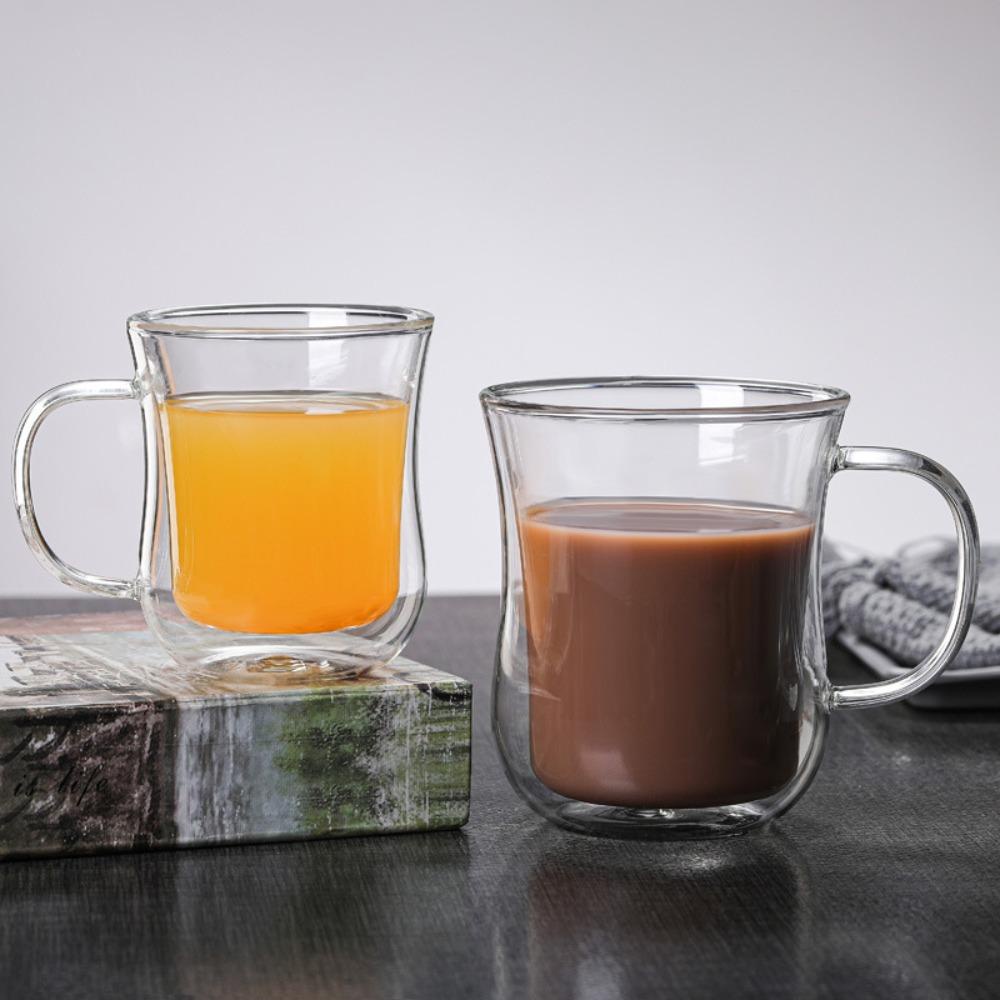 Top Double Wall Glass Cup Tahan Panas Insulated Mini Whisky Cup Cangkir Kopi Espresso Breakfast Mug Transparan Bening