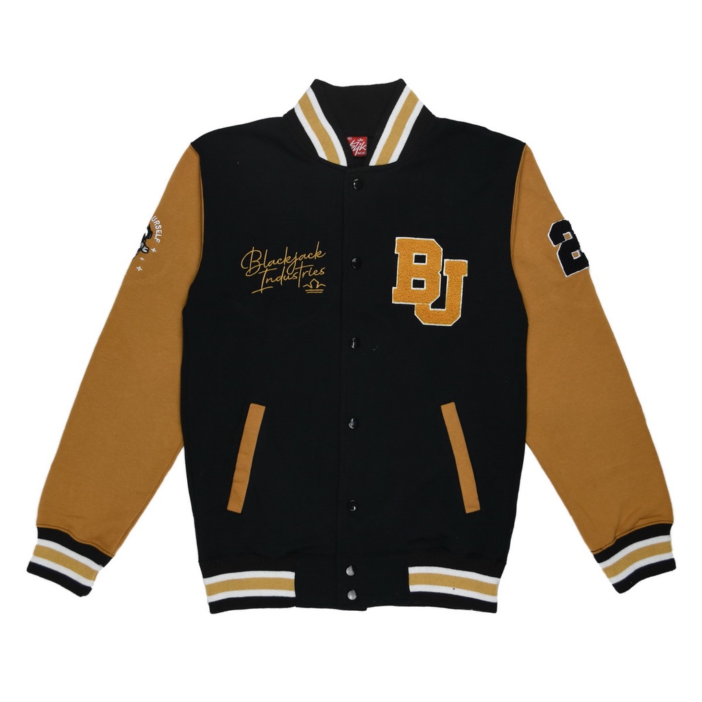 BLJK Blackjack JKT591AF Jaket Varsity Stay Safe Hitam Camel