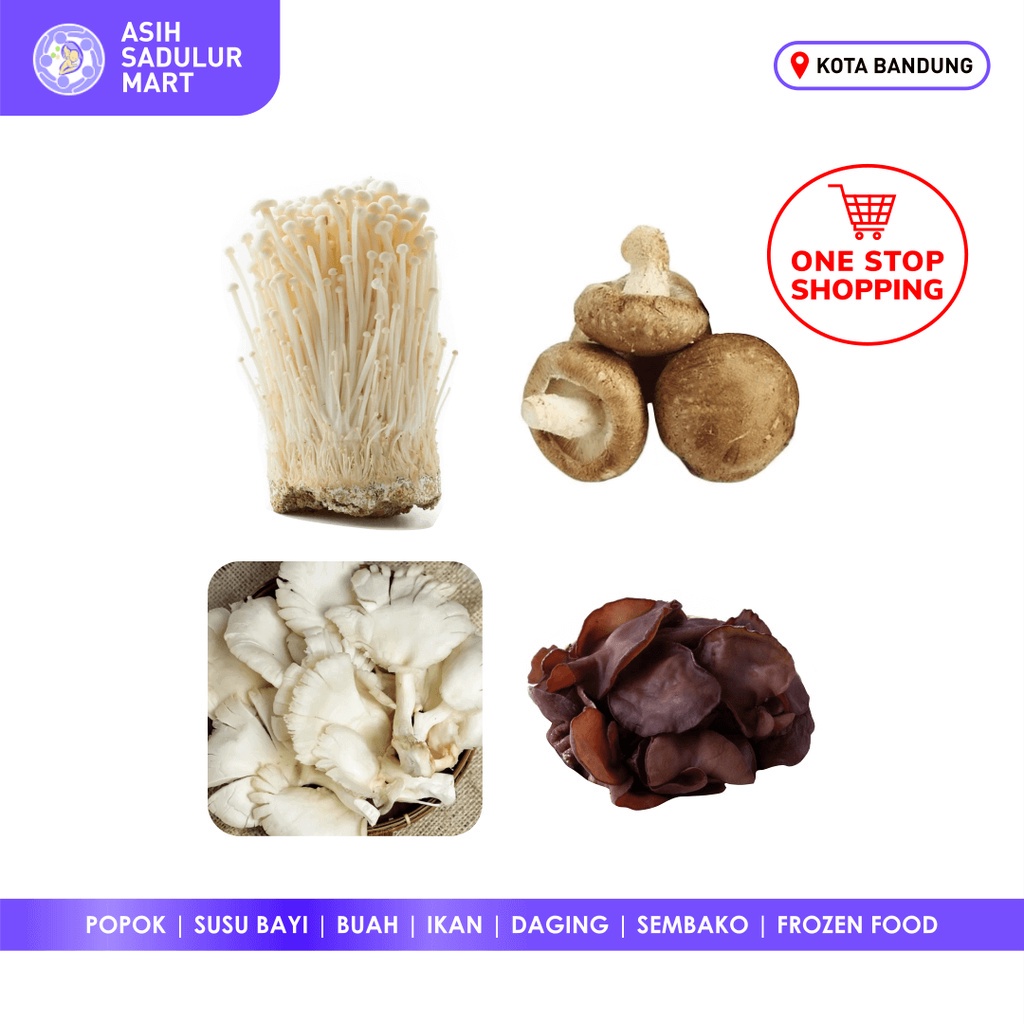 Jamur Tiram / Enoki / Shitake / Kuping 100gr &amp; 500gr Promo Bandung | Asih Sadulur Mart